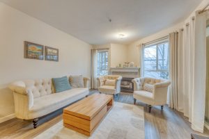 North Vancouver condo for sale Lower Lonsdale living room with fireplace