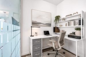 Den with built-in desk and home office setup – 3304 Residences on Georgia Vancouver West End condo for sale